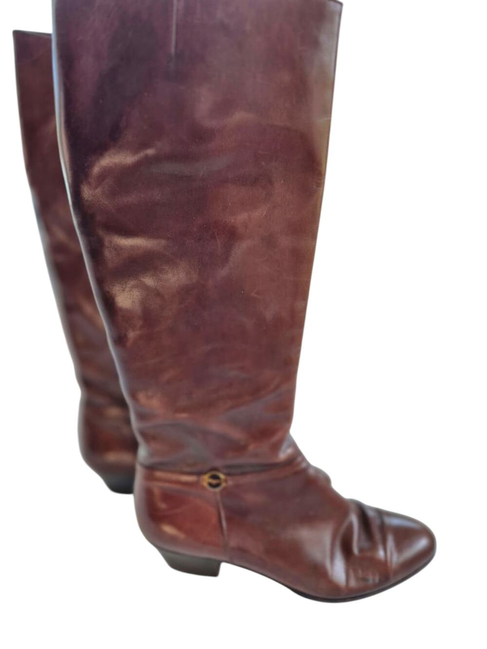 Ferragamo Boots Womens Sz 7 B Knee High Brown Italian Leather Luxury Classic